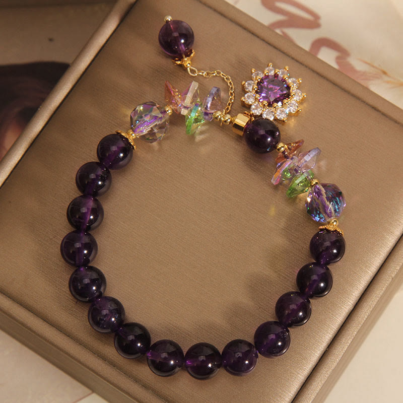 KarmaRipple's Amethyst Green Gemstone Citrine Ivory Gemstone Sunflower Spiritual Awareness Bracelet p5
