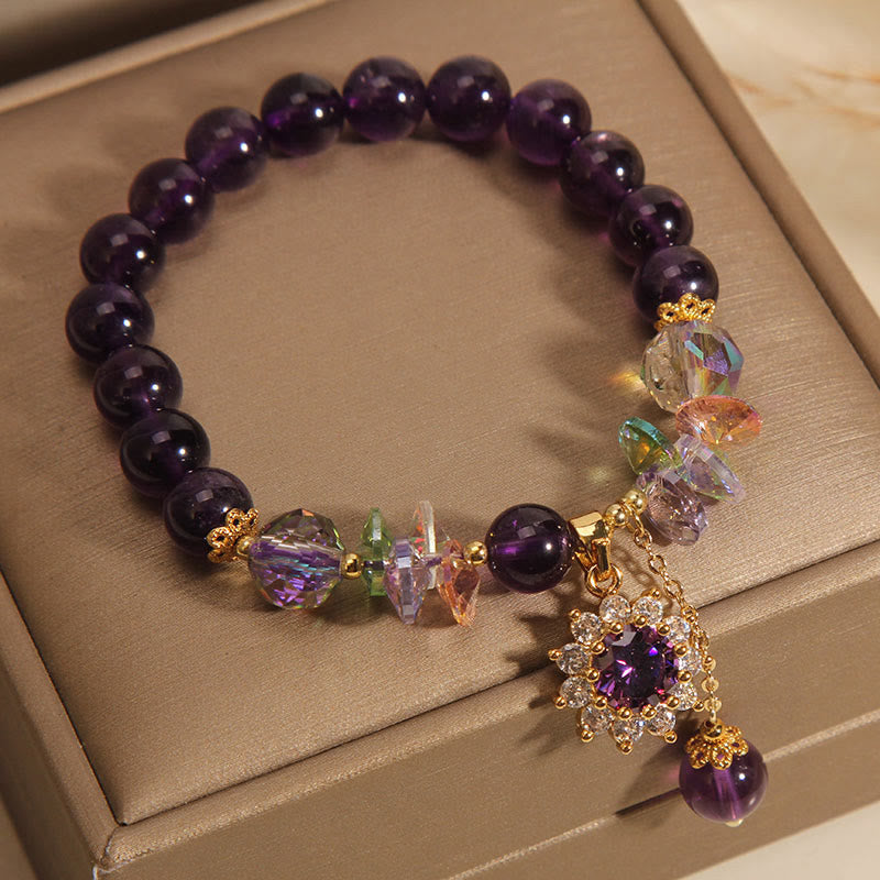 KarmaRipple's Amethyst Green Gemstone Citrine Ivory Gemstone Sunflower Spiritual Awareness Bracelet p11