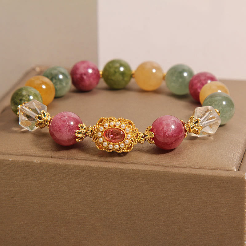 KarmaRipple's Tourmaline Pearl Pink Gemstone White?Crystal Wisdom Bracelet p1