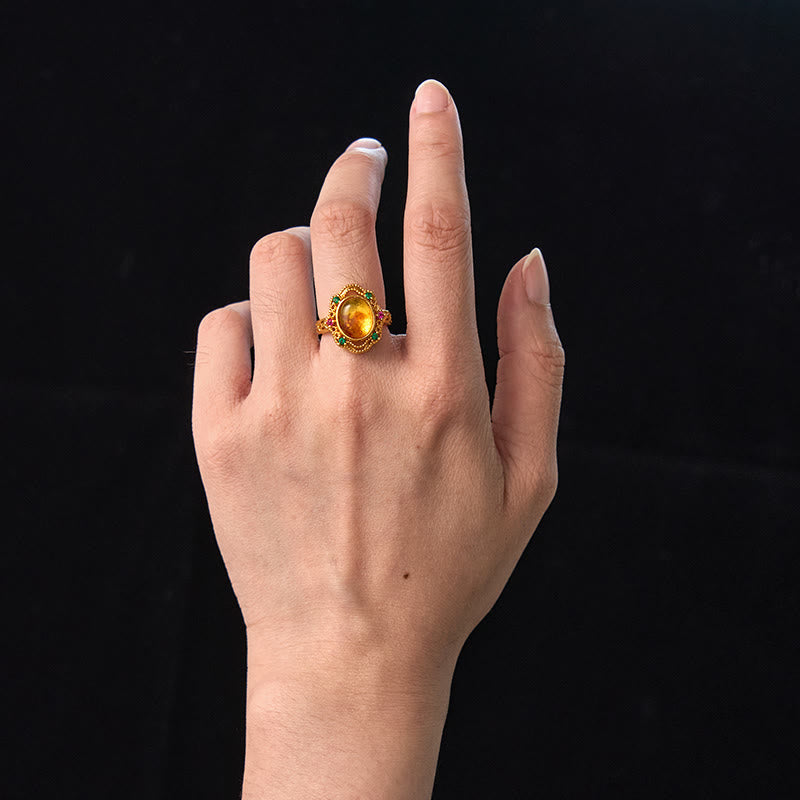 KarmaRipple's Flower Amber Hollow Lace Confidence Adjustable Ring p5