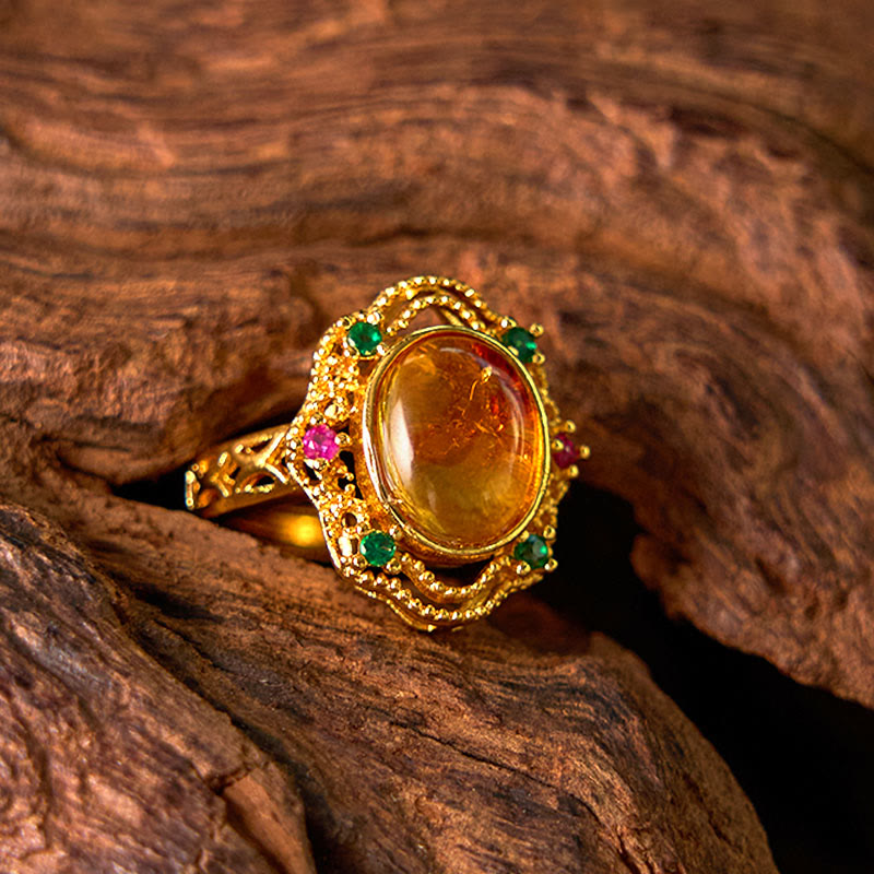 KarmaRipple's Flower Amber Hollow Lace Confidence Adjustable Ring p8