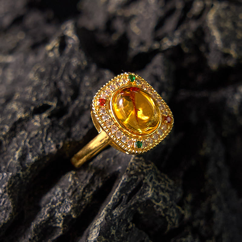 KarmaRipple's Authentic Amber Flower Square Support Full Diamond Confidence Ring p1