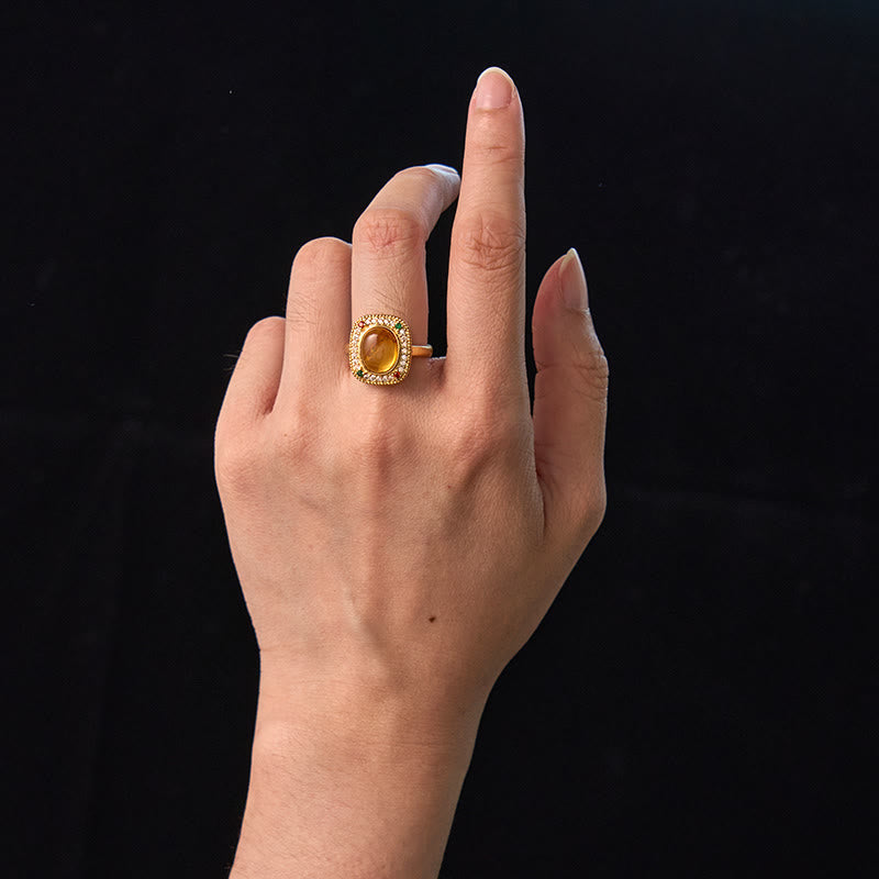 KarmaRipple's Authentic Amber Flower Square Support Full Diamond Confidence Ring p5