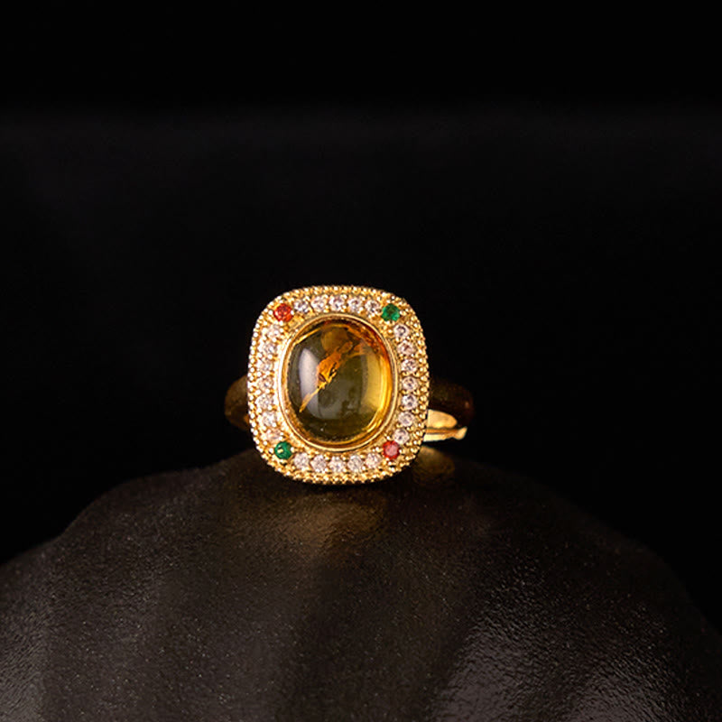 KarmaRipple's Authentic Amber Flower Square Support Full Diamond Confidence Ring p9