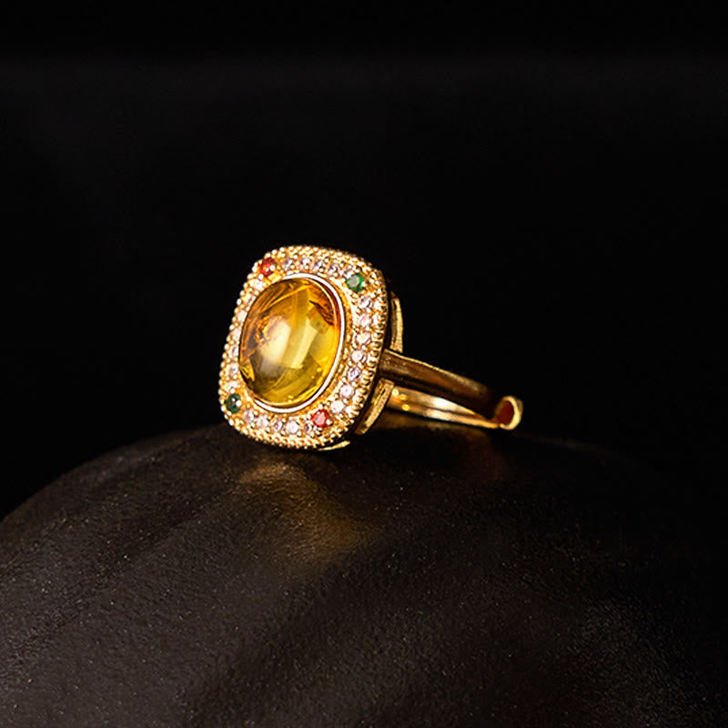 KarmaRipple's Authentic Amber Flower Square Support Full Diamond Confidence Ring p3