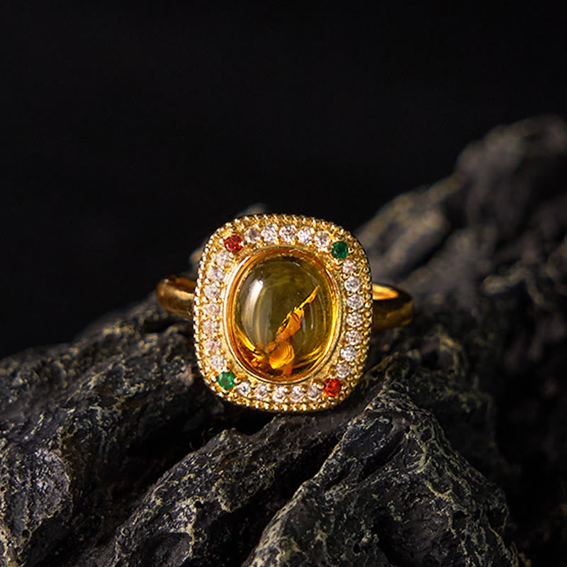 KarmaRipple's Authentic Amber Flower Square Support Full Diamond Confidence Ring p2