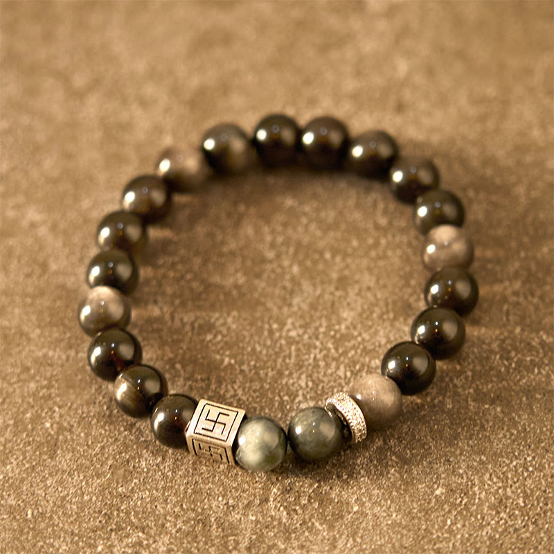 KarmaRipple's Black Obsidian Eagle's Eye Stone Strength Courage Bracelet p3