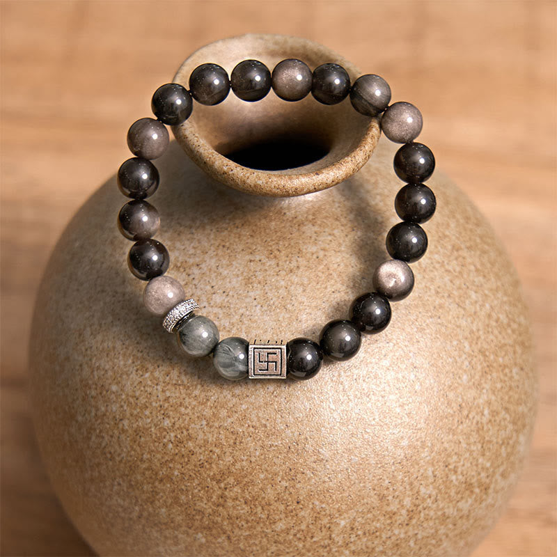 KarmaRipple's Black Obsidian Eagle's Eye Stone Strength Courage Bracelet p4