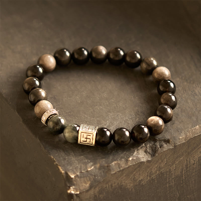 KarmaRipple's Black Obsidian Eagle's Eye Stone Strength Courage Bracelet p2