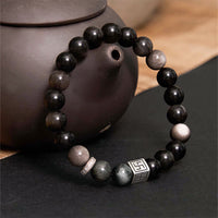 KarmaRipple's Black Obsidian Eagle's Eye Stone Strength Courage Bracelet