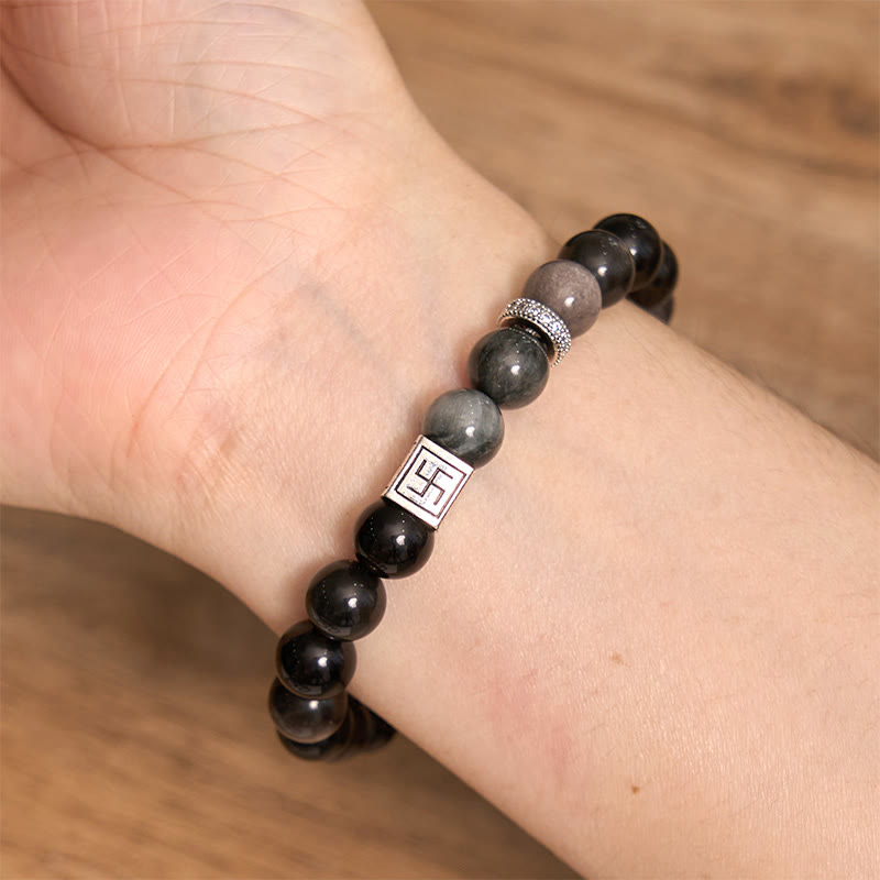 KarmaRipple's Black Obsidian Eagle's Eye Stone Strength Courage Bracelet p5