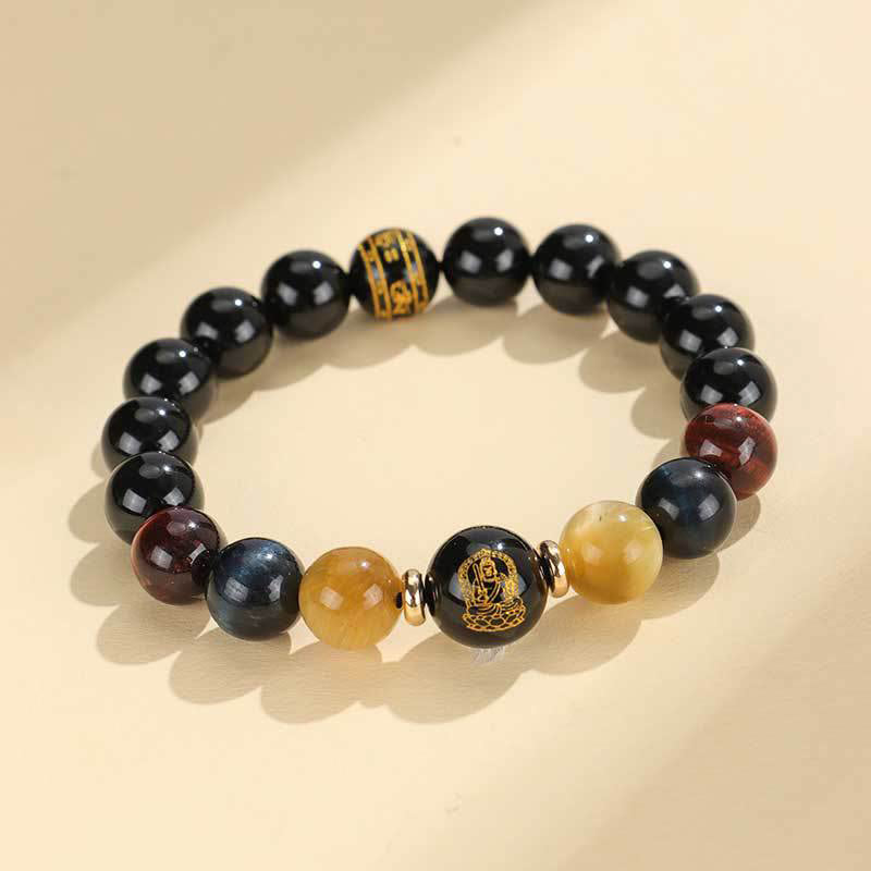 KarmaRipple's Black Onyx Tiger Eye Om Mani Padme Hum Chinese Zodiac Natal Buddha Support Bracelet p28