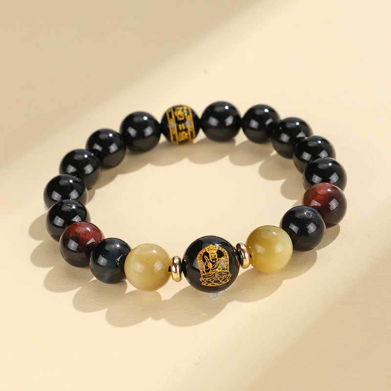 KarmaRipple's Black Onyx Tiger Eye Om Mani Padme Hum Chinese Zodiac Natal Buddha Support Bracelet p33