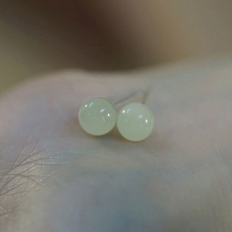 KarmaRipple's Round Jade Beaded Fortune Stud Earrings p3