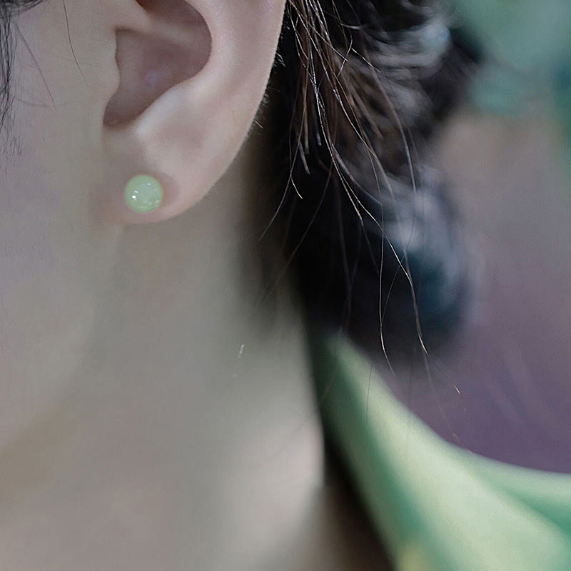 KarmaRipple's Round Jade Beaded Fortune Stud Earrings p9