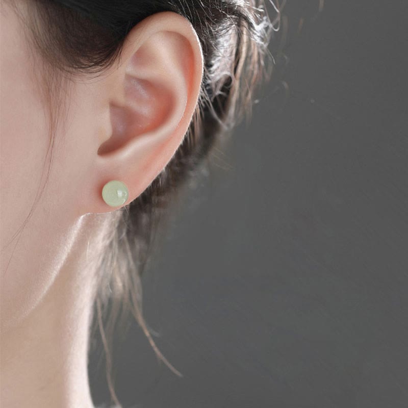 KarmaRipple's Round Jade Beaded Fortune Stud Earrings p6