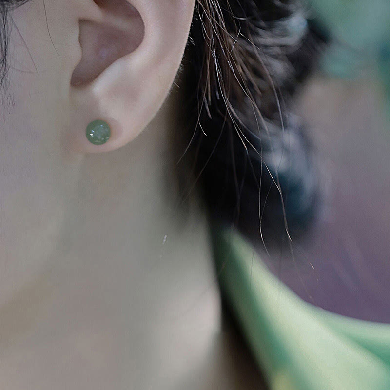 KarmaRipple's Round Jade Beaded Fortune Stud Earrings p16