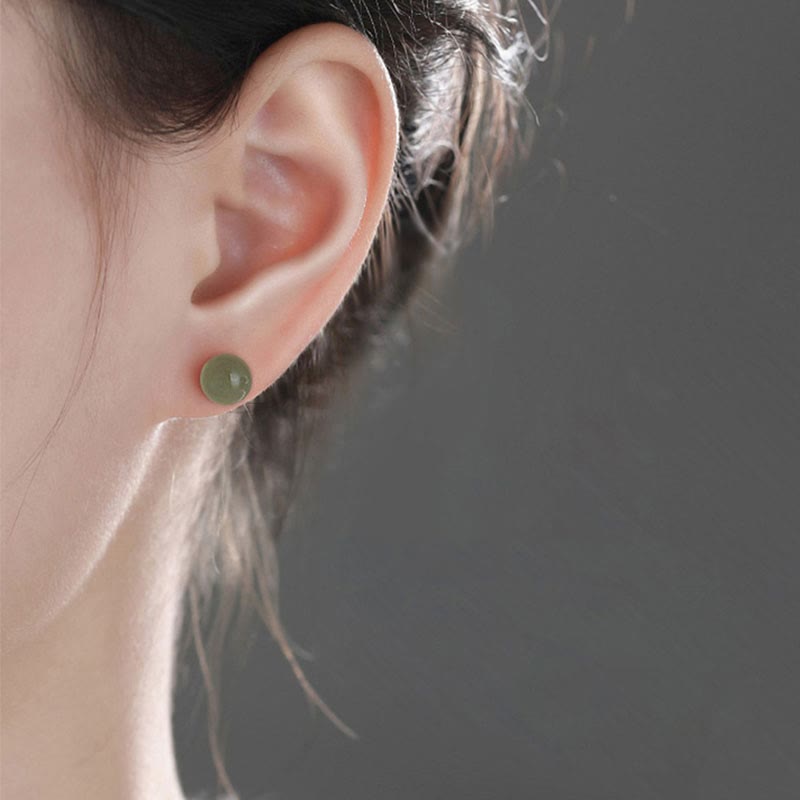 KarmaRipple's Round Jade Beaded Fortune Stud Earrings p14