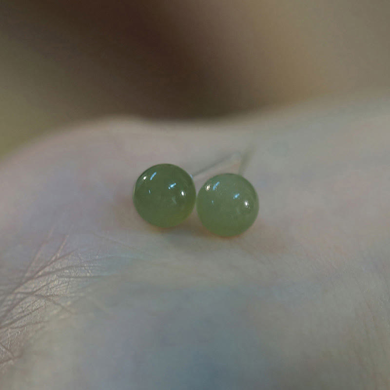 KarmaRipple's Round Jade Beaded Fortune Stud Earrings p13