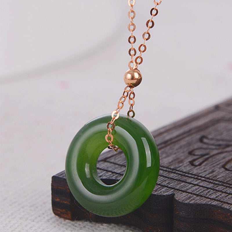 KarmaRipple's Round Cyan Jade Balancing 14K Gold Pendant Necklace p7