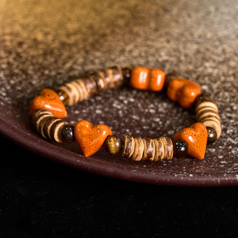 KarmaRipple's Authentic Dalmatian Jasper Stone Heart Shape Ceramics Bracelet p1