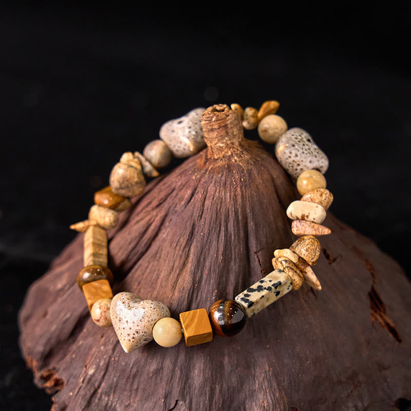 KarmaRipple's Authentic Dalmatian Jasper Stone Heart Shape Ceramics Bracelet p9