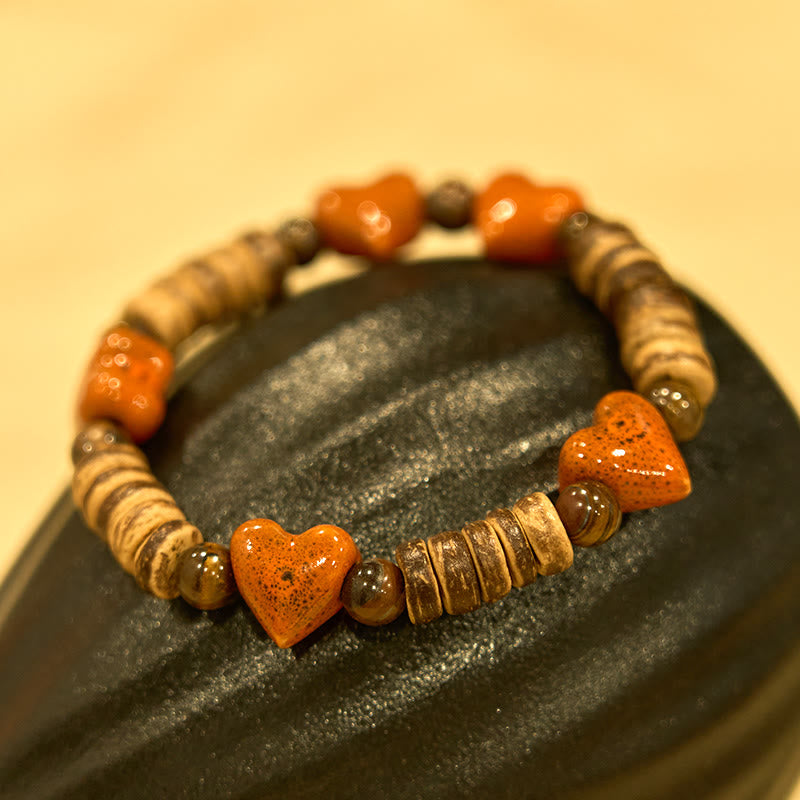 KarmaRipple's Authentic Dalmatian Jasper Stone Heart Shape Ceramics Bracelet p5