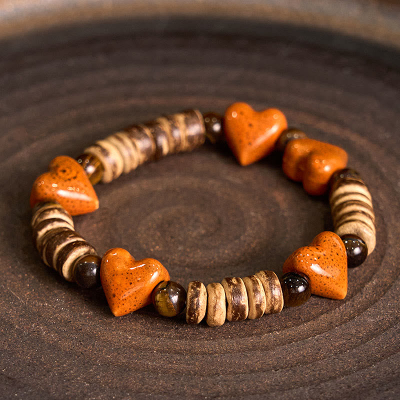 KarmaRipple's Authentic Dalmatian Jasper Stone Heart Shape Ceramics Bracelet p4
