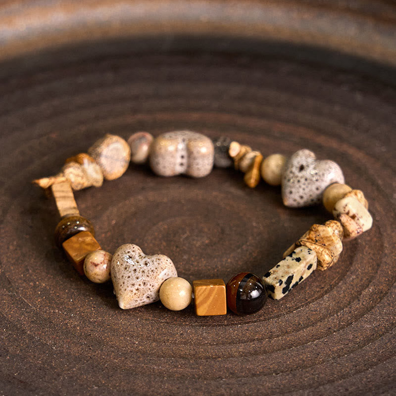 KarmaRipple's Authentic Dalmatian Jasper Stone Heart Shape Ceramics Bracelet p11
