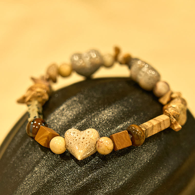 KarmaRipple's Authentic Dalmatian Jasper Stone Heart Shape Ceramics Bracelet p10