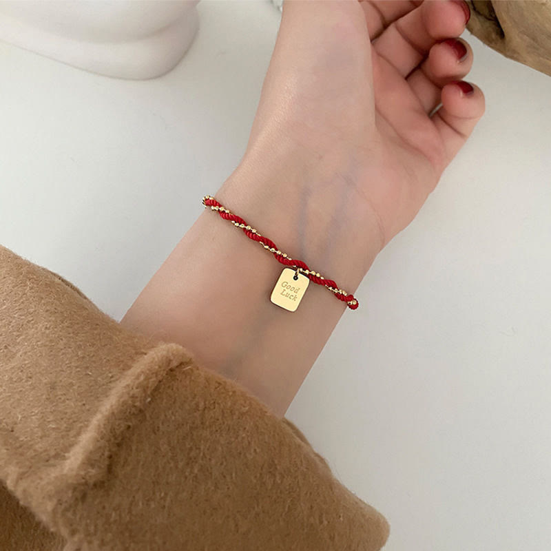 KarmaRipple's Red String Gold Plated Bronze Good Fortune Strength Bracelet p14