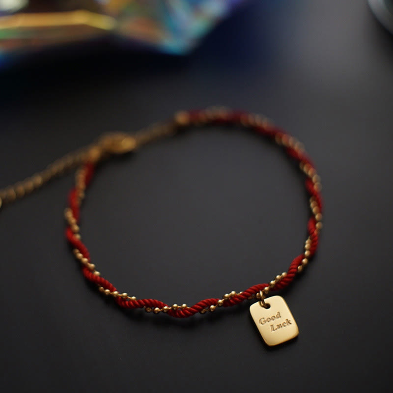 KarmaRipple's Red String Gold Plated Bronze Good Fortune Strength Bracelet p1