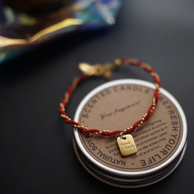 KarmaRipple's Red String Gold Plated Bronze Good Fortune Strength Bracelet p2