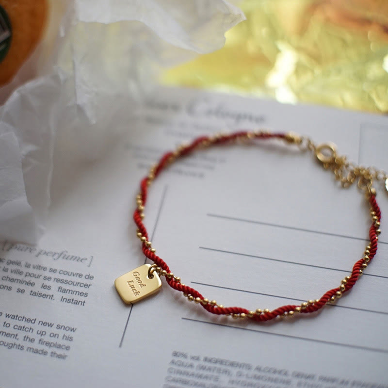 KarmaRipple's Red String Gold Plated Bronze Good Fortune Strength Bracelet p4