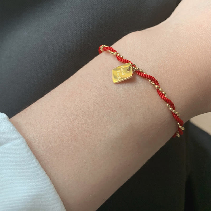 KarmaRipple's Red String Gold Plated Bronze Good Fortune Strength Bracelet p19