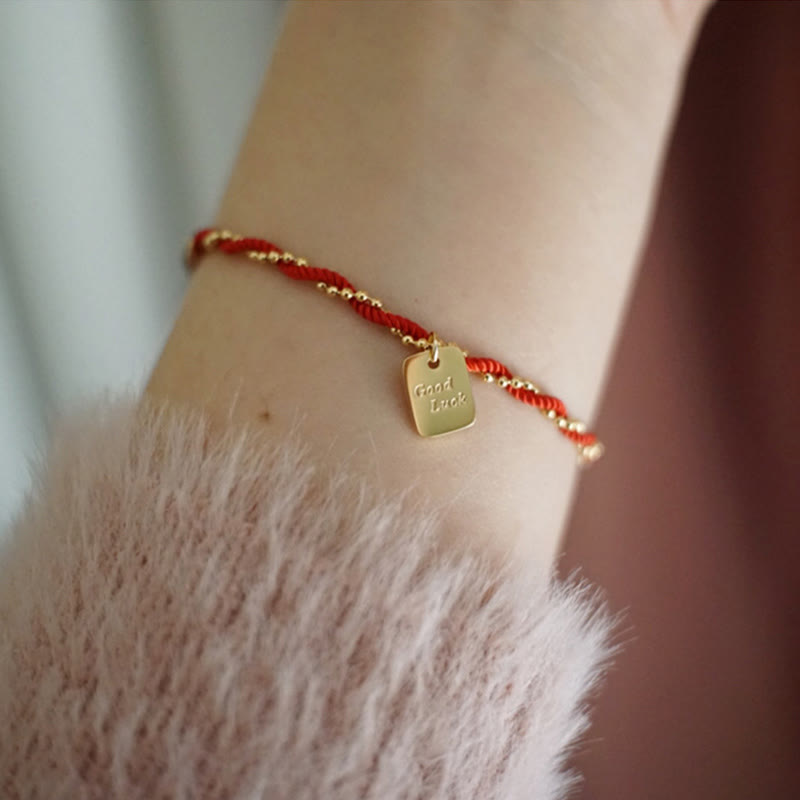 KarmaRipple's Red String Gold Plated Bronze Good Fortune Strength Bracelet p16