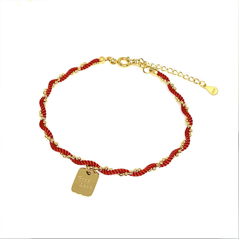 KarmaRipple's Red String Gold Plated Bronze Good Fortune Strength Bracelet p21