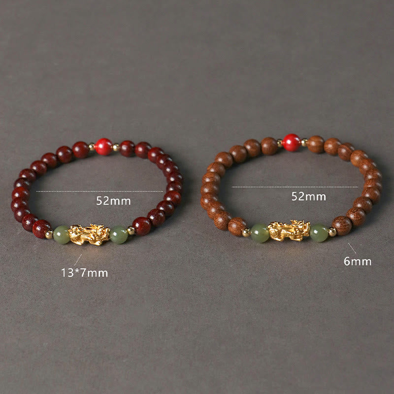 KarmaRipple's 999 Sterling Silver Sandalwood Ebony Wood Small Leaf Red Sandalwood Hetian Jade Cinnabar PiXiu Wealth Bracelet p18