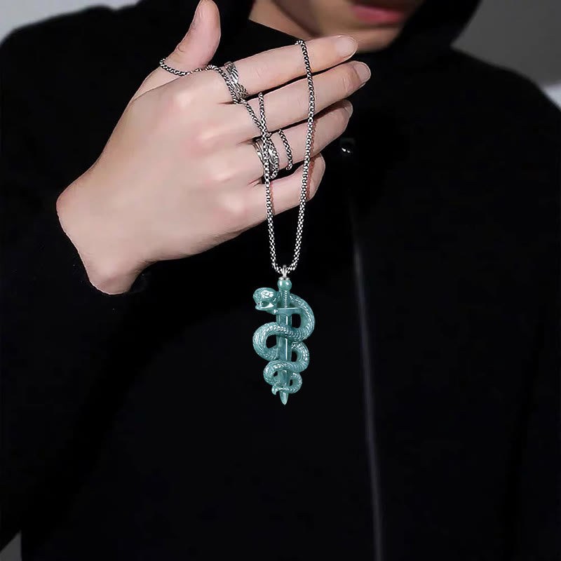 KarmaRipple's 925 Sterling Silver Authentic Jade Year Of The Snake Sword Fortune Pendant Necklace p3