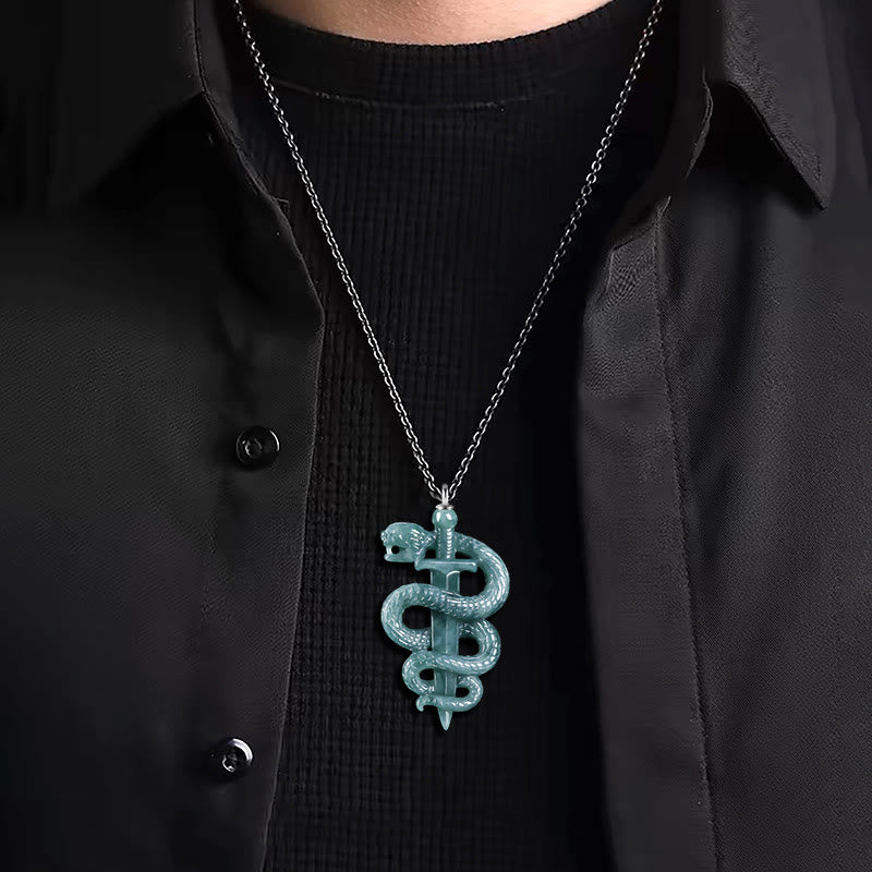 KarmaRipple's 925 Sterling Silver Authentic Jade Year Of The Snake Sword Fortune Pendant Necklace p4