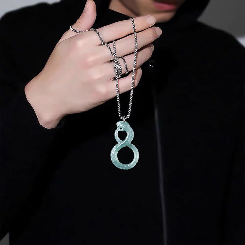KarmaRipple's 925 Sterling Silver Authentic Jade Mamba Year Of The Snake Fortune Pendant Necklace p4