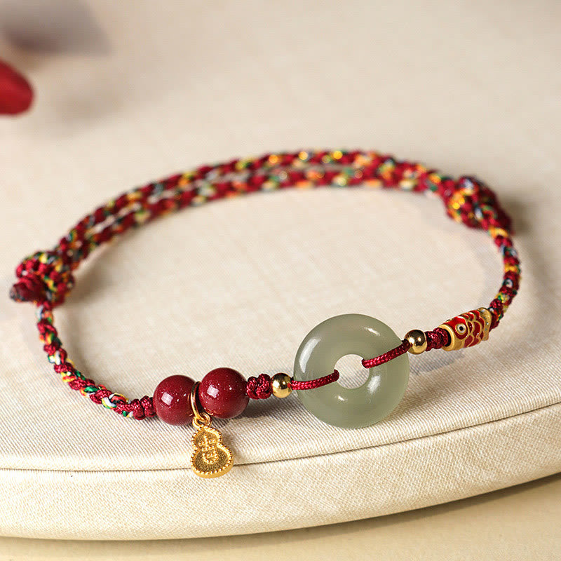 KarmaRipple's Red String Black String Hetian Jade Peace Buckle Cinnabar 925 Silver Protection Bracelet p21