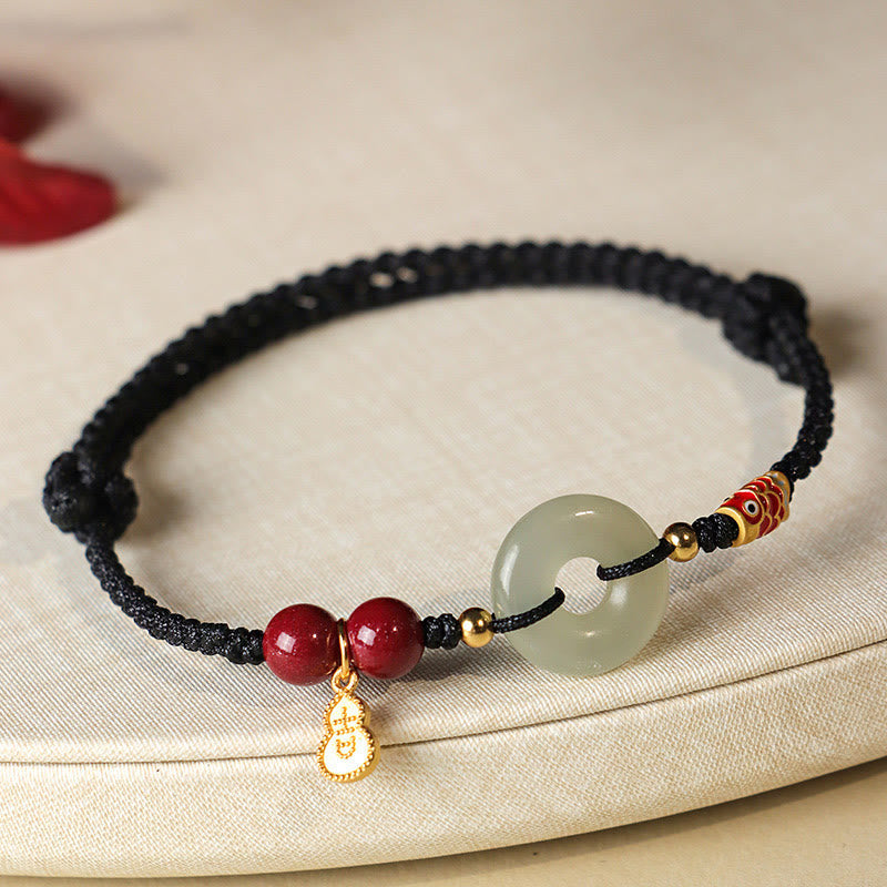KarmaRipple's Red String Black String Hetian Jade Peace Buckle Cinnabar 925 Silver Protection Bracelet p22