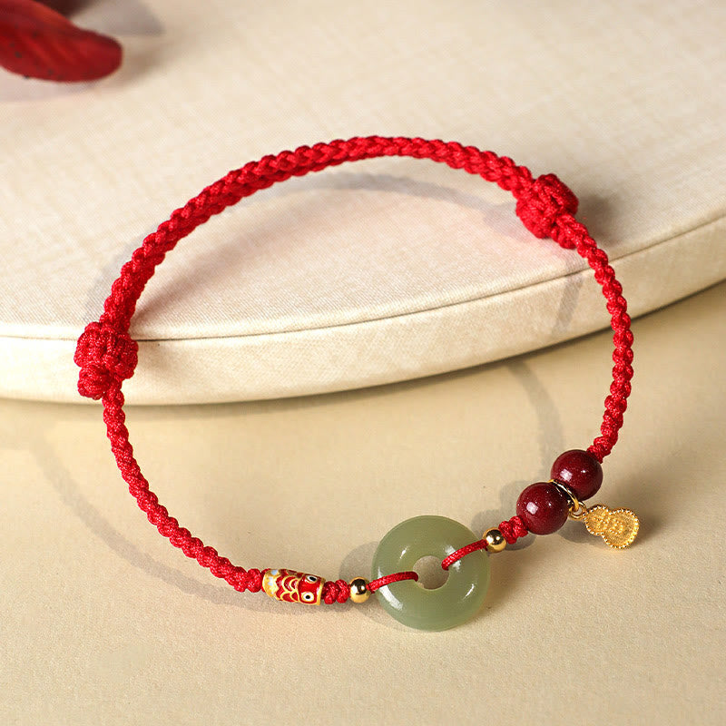 KarmaRipple's Red String Black String Hetian Jade Peace Buckle Cinnabar 925 Silver Protection Bracelet p5