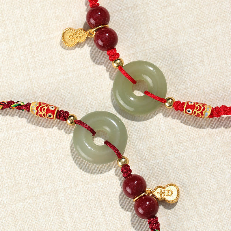 KarmaRipple's Red String Black String Hetian Jade Peace Buckle Cinnabar 925 Silver Protection Bracelet p15