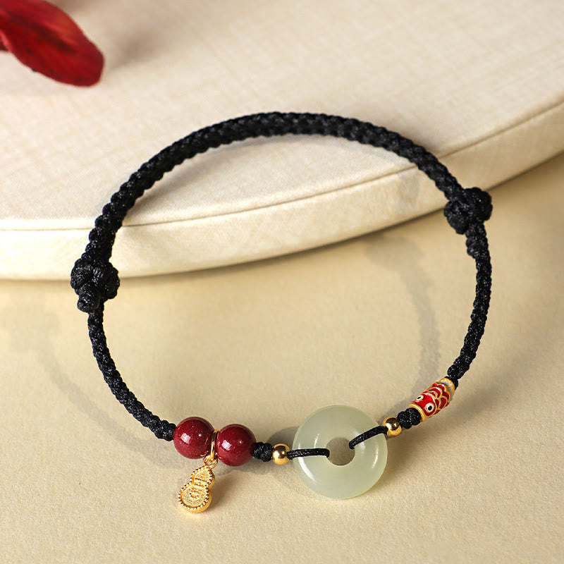 KarmaRipple's Red String Black String Hetian Jade Peace Buckle Cinnabar 925 Silver Protection Bracelet p16