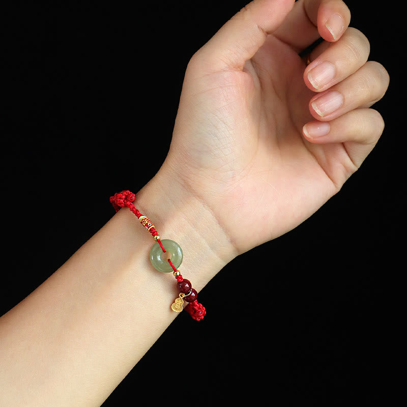 KarmaRipple's Red String Black String Hetian Jade Peace Buckle Cinnabar 925 Silver Protection Bracelet p8