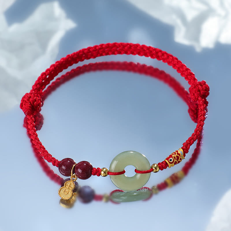 KarmaRipple's Red String Black String Hetian Jade Peace Buckle Cinnabar 925 Silver Protection Bracelet p6