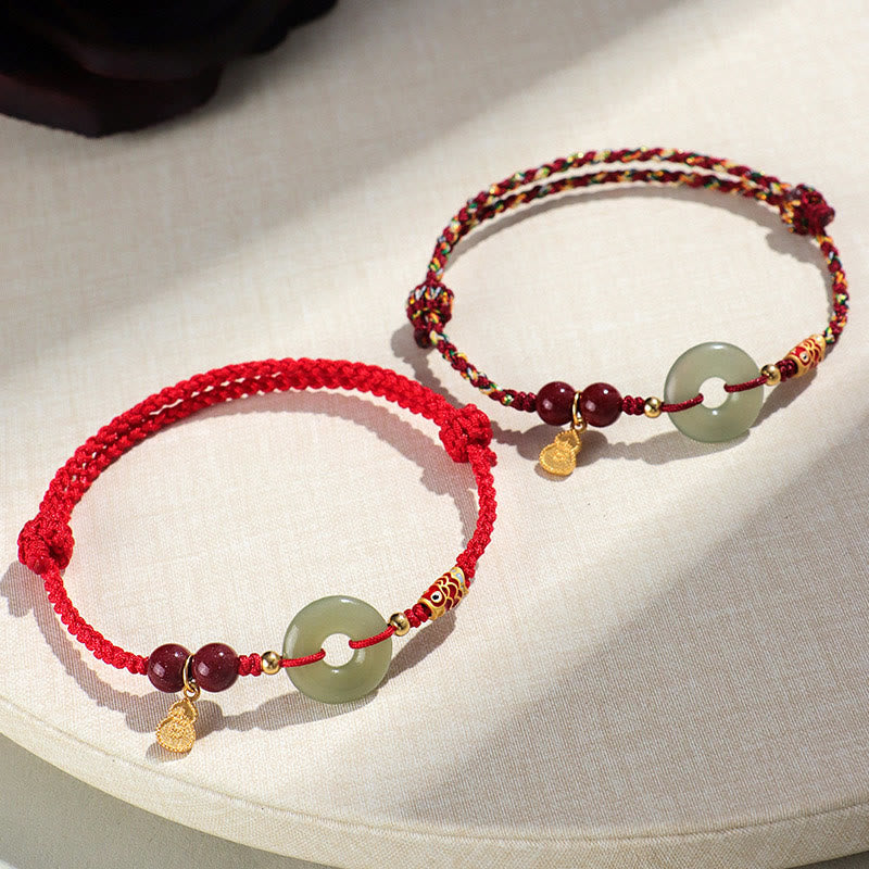 KarmaRipple's Red String Black String Hetian Jade Peace Buckle Cinnabar 925 Silver Protection Bracelet p4