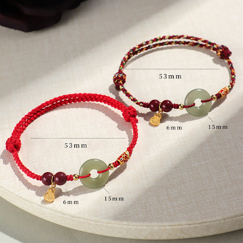 KarmaRipple's Red String Black String Hetian Jade Peace Buckle Cinnabar 925 Silver Protection Bracelet p18
